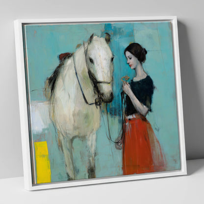 Silent Understanding horse & rider canvas wall art in white frame