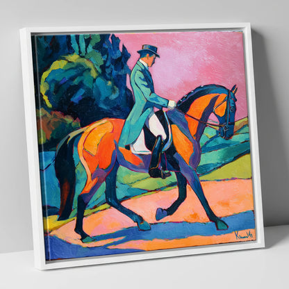 Bold Dressage Harmony dressage horse canvas wall art in white frame