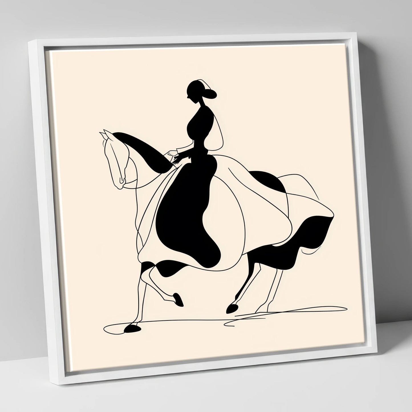 Fluid Elegance dressage horse canvas wall art in white frame