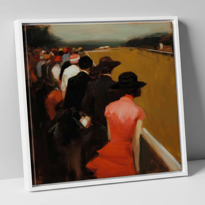 Anticipation at the Rails racing horse canvas wall art in white frame