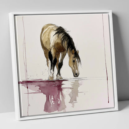 Quiet Reflection horse portrait canvas wall art in white frame
