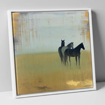 Gilded Meadow Watchers wild horses canvas wall art in white frame