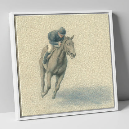 Steady Stride racing horse canvas wall art in white frame