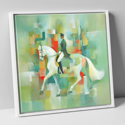 Modern Dressage Mosaic dressage horse canvas wall art in white frame