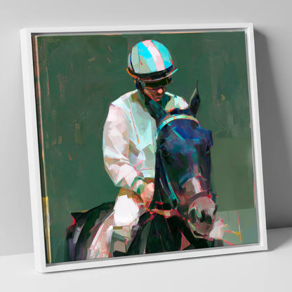 Pre-Race Focus racing horse canvas wall art in white frame