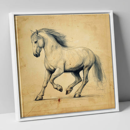 Classical Motion Study horse portrait canvas wall art in white frame