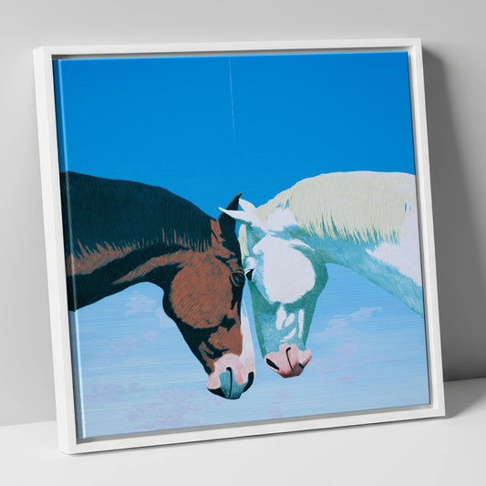 Quiet Companionship horse portrait canvas wall art in white frame