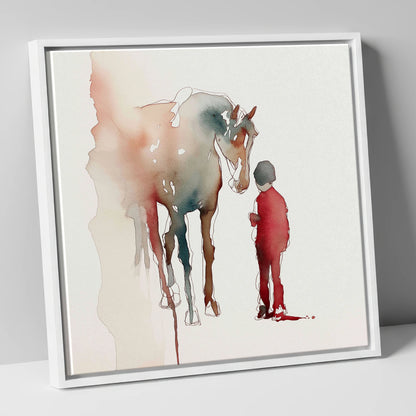 The Unspoken Bond horse & rider canvas wall art in white frame