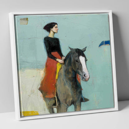 Poised in Profile horse & rider canvas wall art in white frame