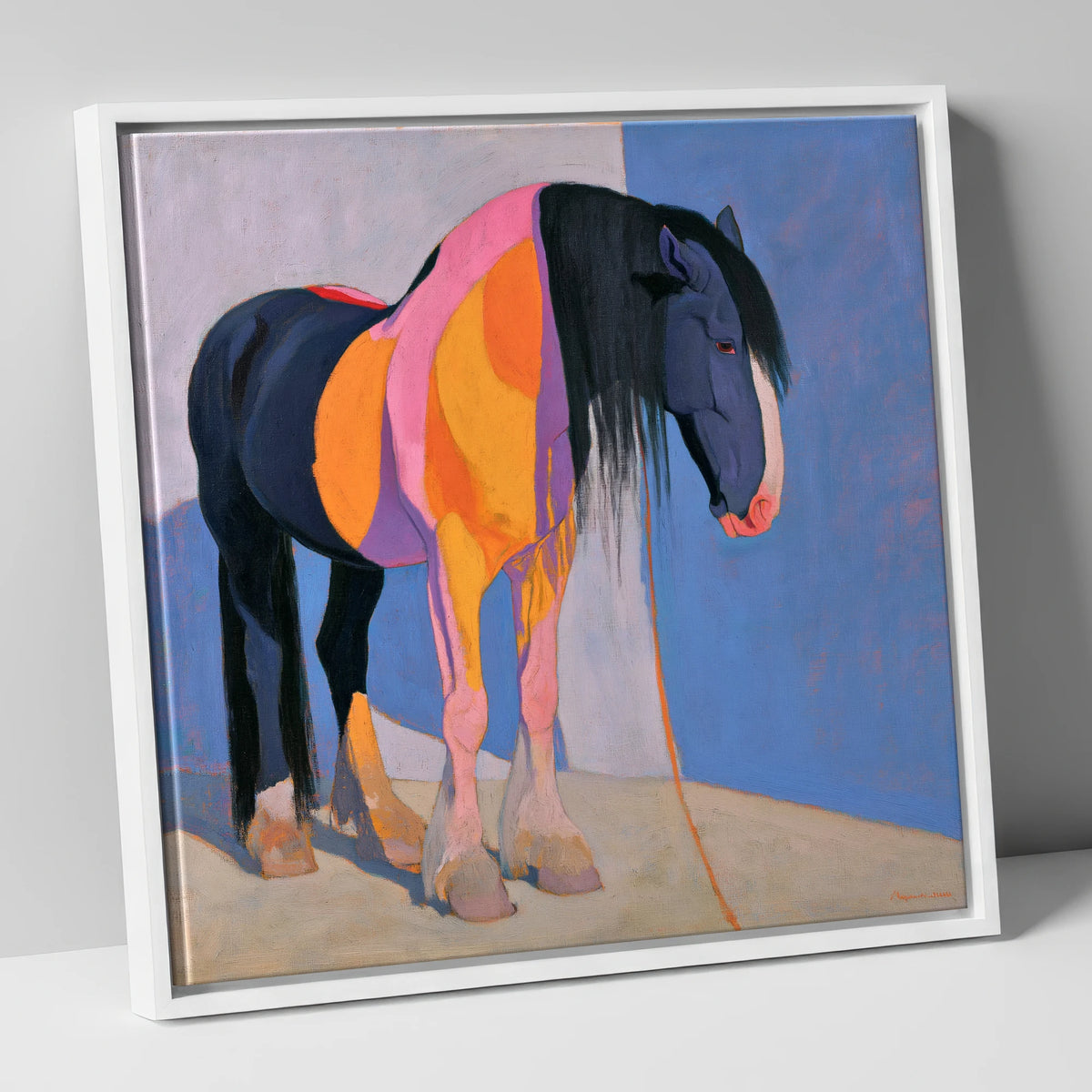Vibrant Abstract Heavy Horse horse breed canvas wall art in white frame