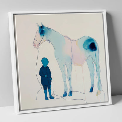 The Gentle Guide horse & rider canvas wall art in white frame