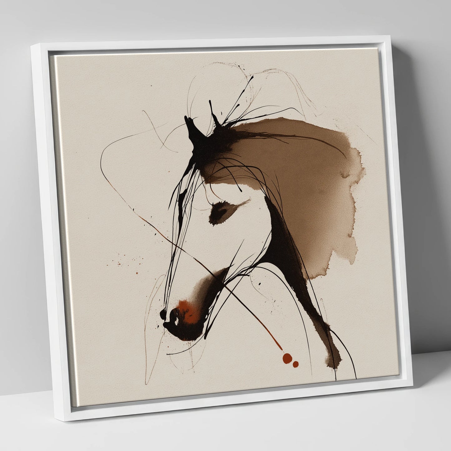 Fluid Sepia Equine Profile horse portrait canvas wall art in white frame