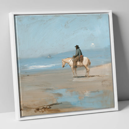 Coastal Contemplation horse landscape canvas wall art in white frame