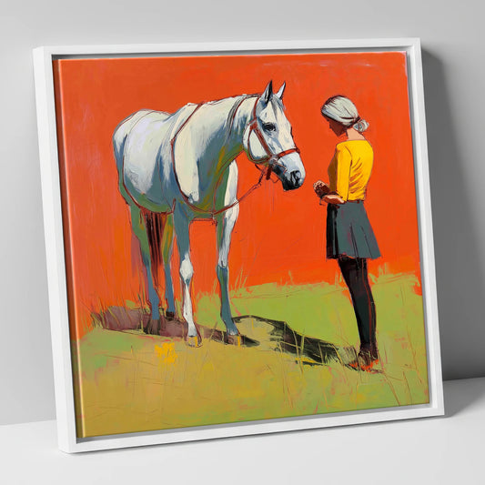 A Quiet Understanding horse & rider canvas wall art in white frame