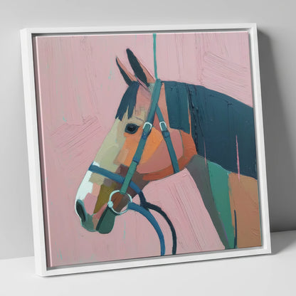 Abstract Rose Profile horse portrait canvas wall art in white frame