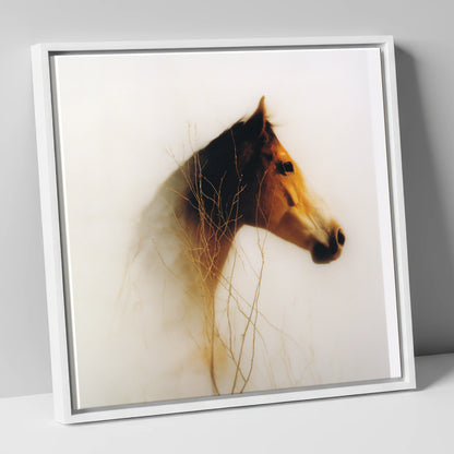 Ethereal Amber Portrait horse portrait canvas wall art in white frame