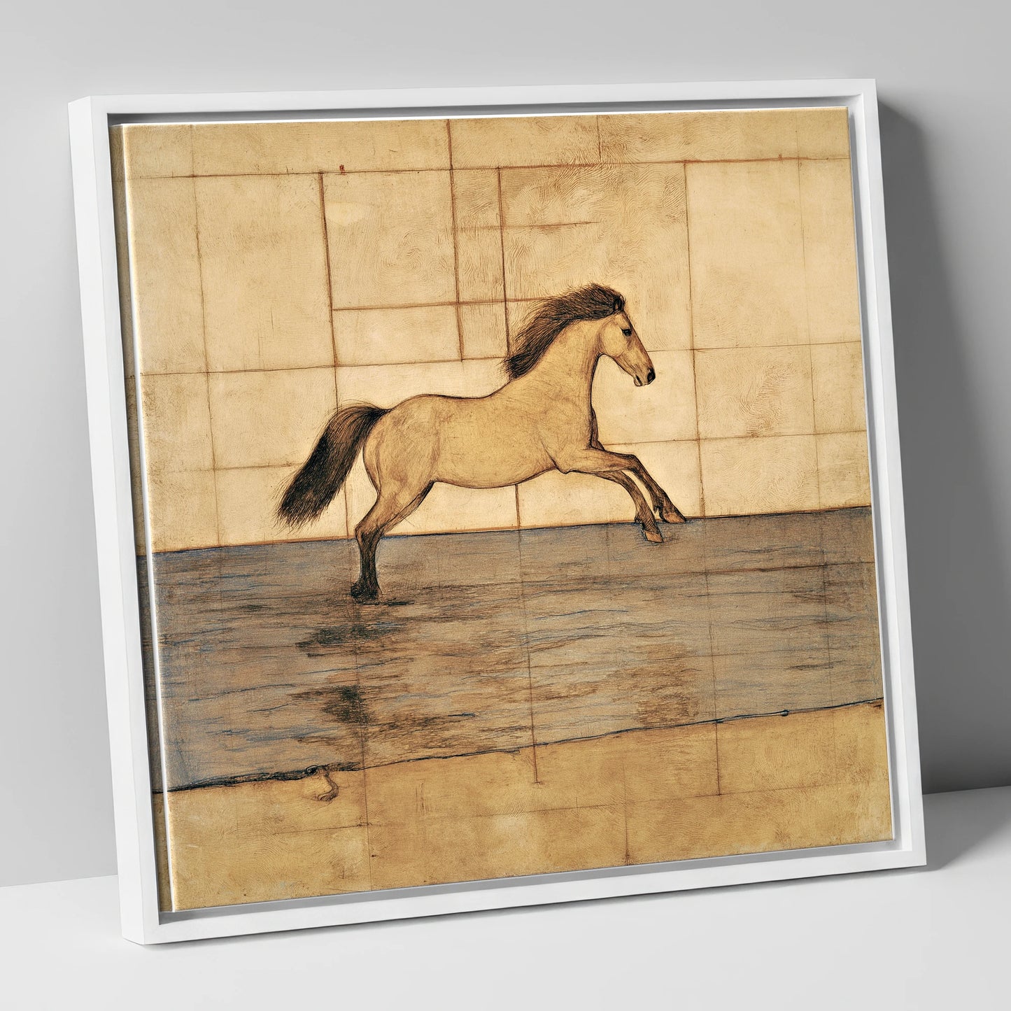 Classical Canter Study horse portrait canvas wall art in white frame