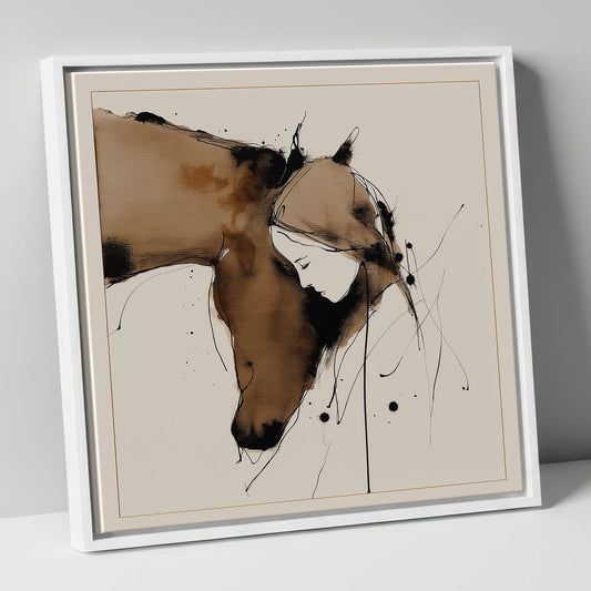 Unspoken Harmony horse & rider canvas wall art in white frame