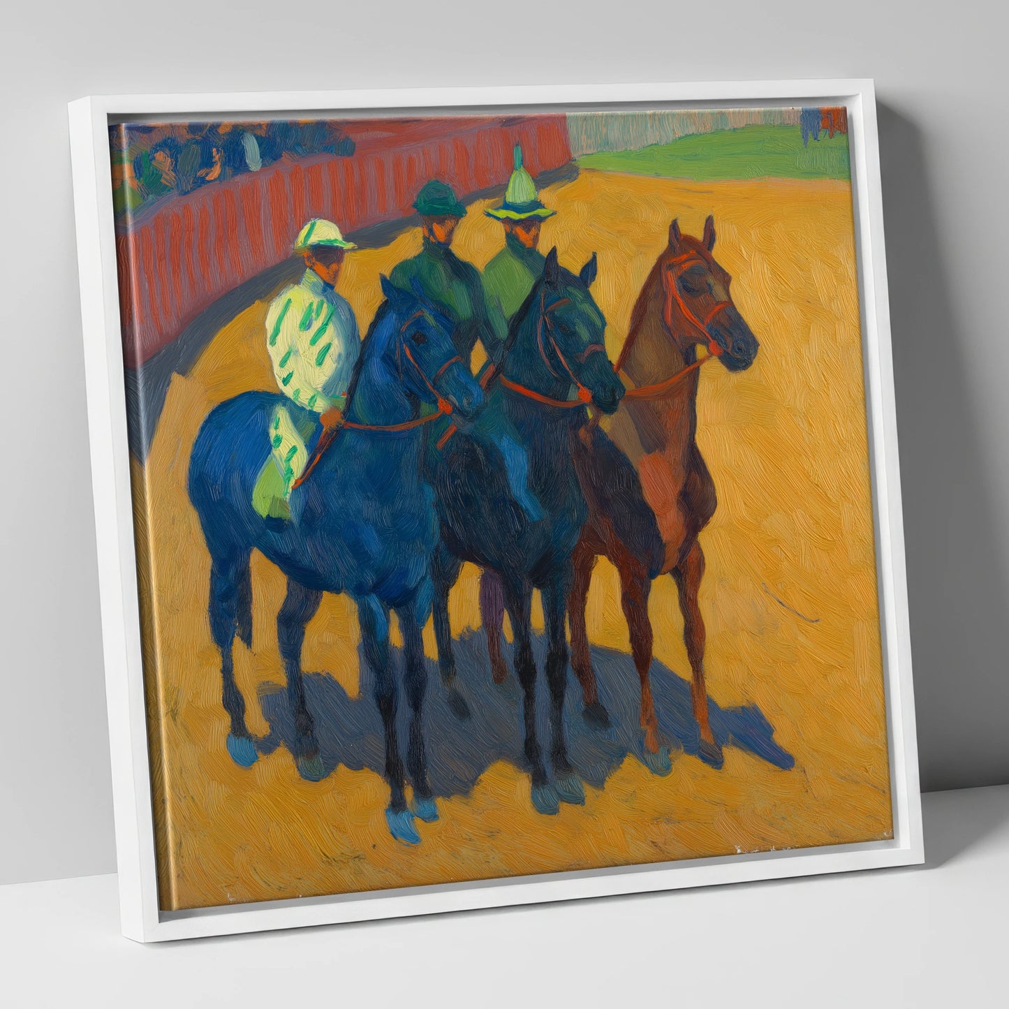 Anticipation in the Ring racing horse canvas wall art in white frame