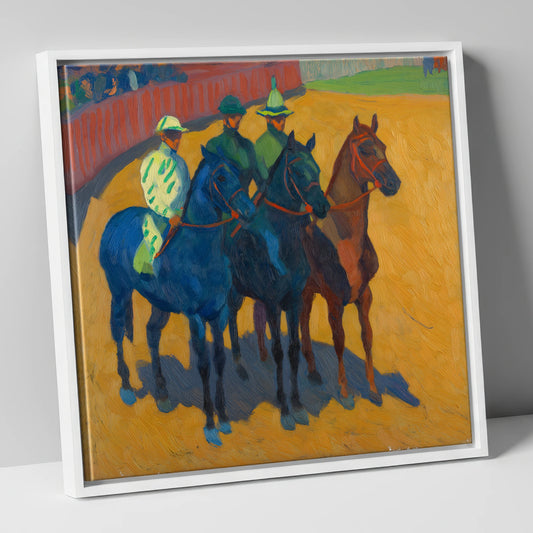 Anticipation in the Ring racing horse canvas wall art in white frame