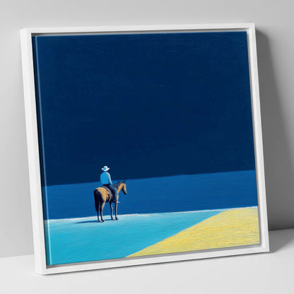 The Vast Blue beach horse canvas wall art in white frame