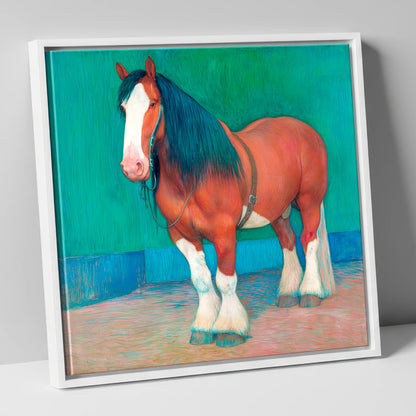 Vibrant Heavy Horse horse breed canvas wall art in white frame