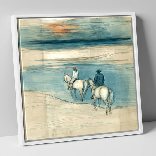 Twilight Shoreline Ride horse landscape canvas wall art in white frame
