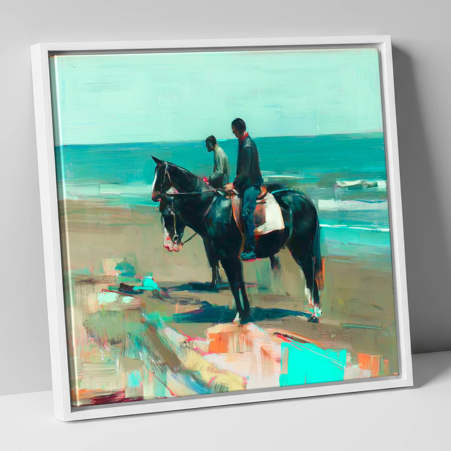The Shoreline Hack horse landscape canvas wall art in white frame
