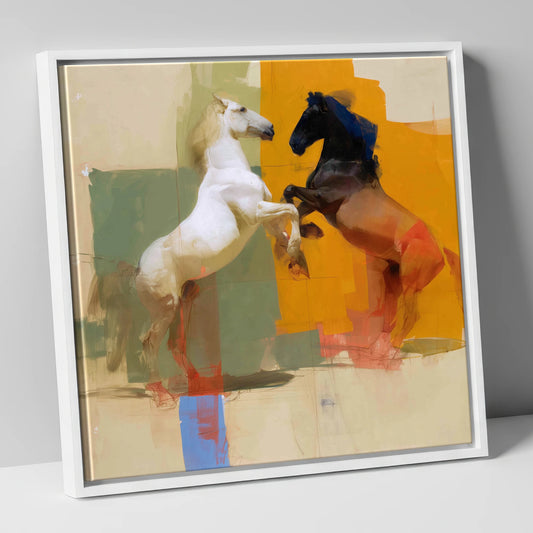 The Bold Encounter wild horses canvas wall art in white frame