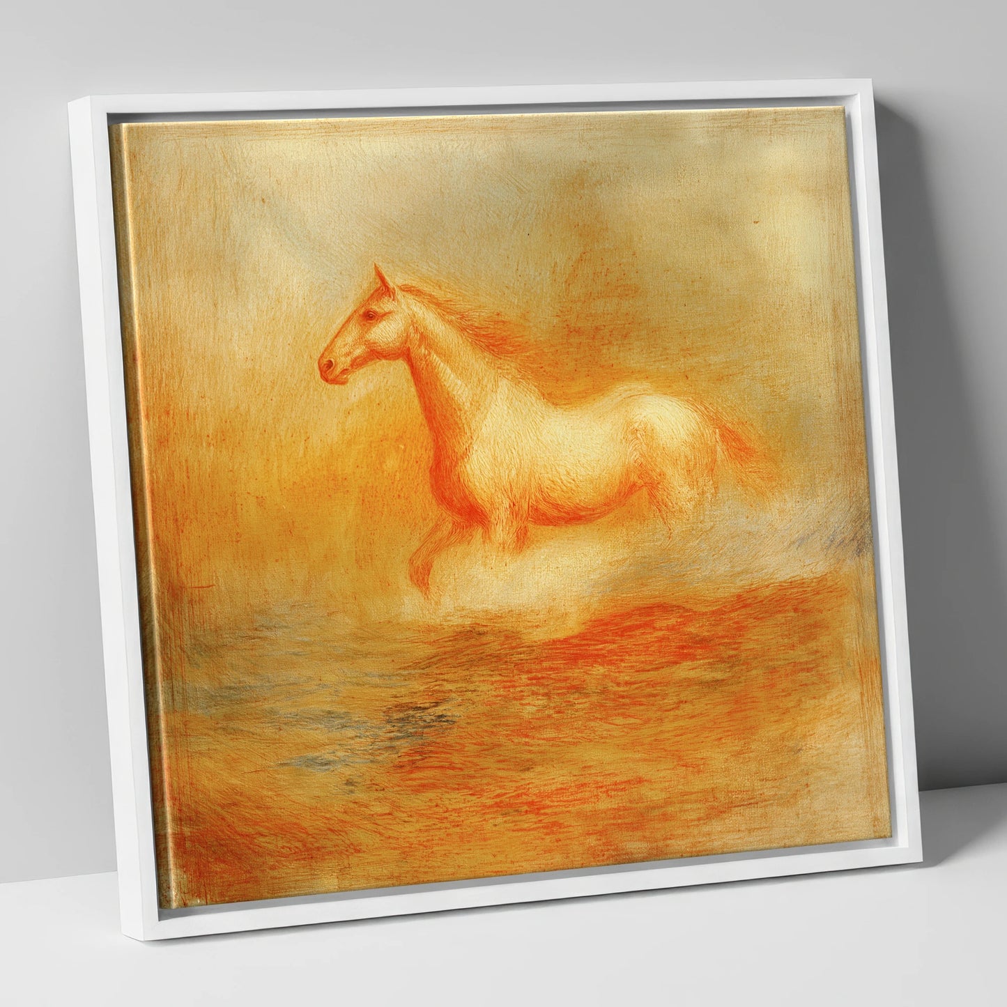 The Ethereal Canter wild horses canvas wall art in white frame