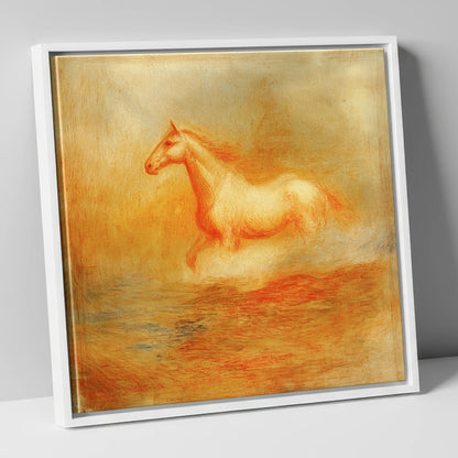 The Ethereal Canter wild horses canvas wall art in white frame