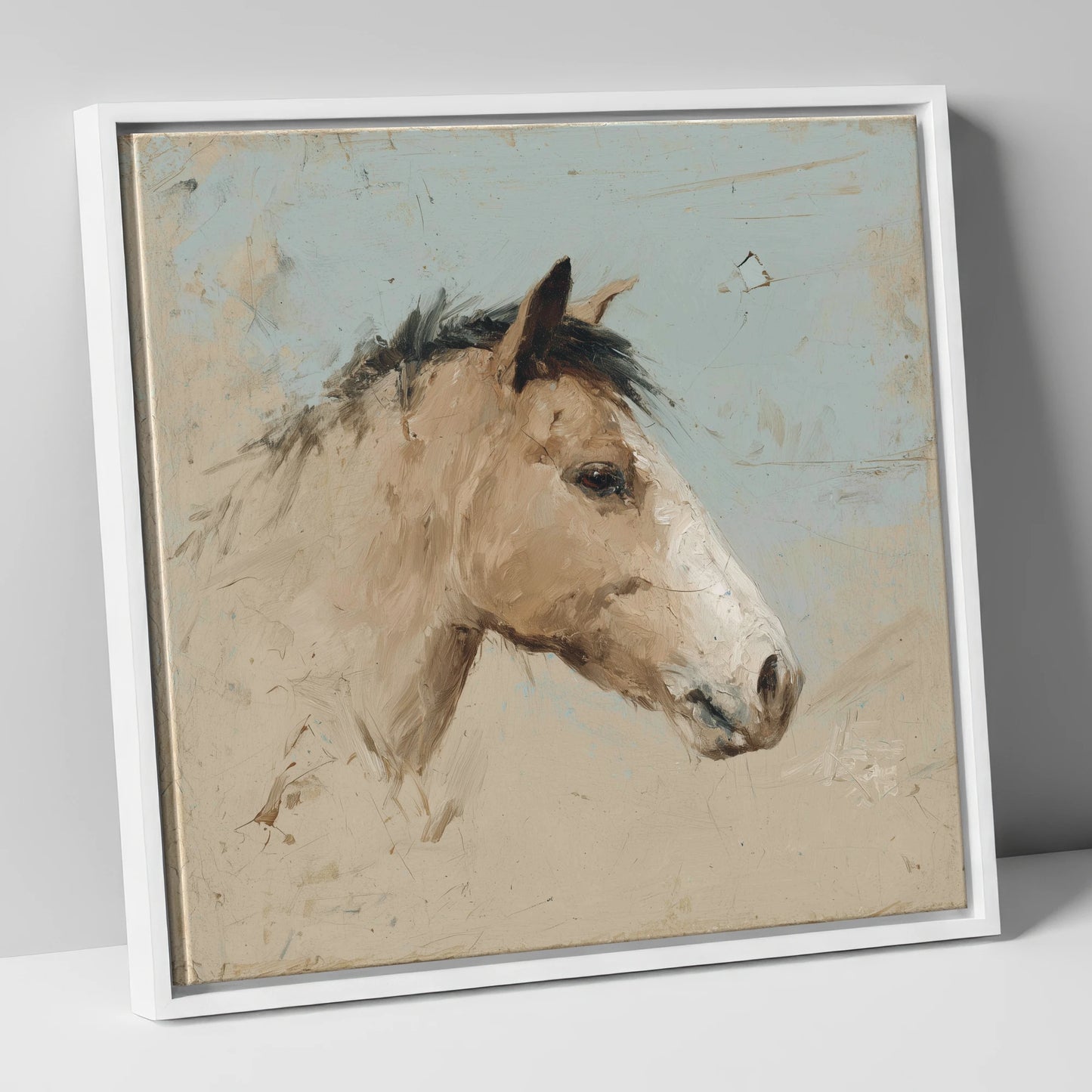 Study in Sand and Sky horse portrait canvas wall art in white frame