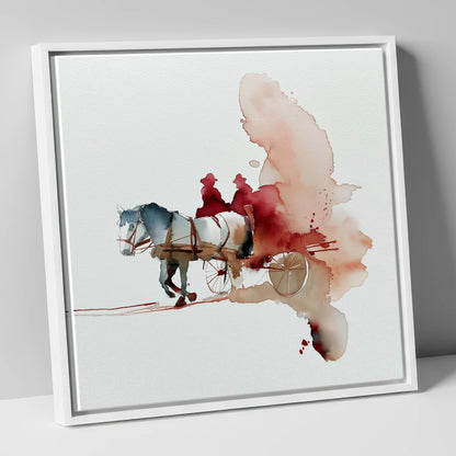 Crimson Passage working horse canvas wall art in white frame