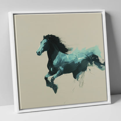 Dynamic Teal Bound horse breed canvas wall art in white frame