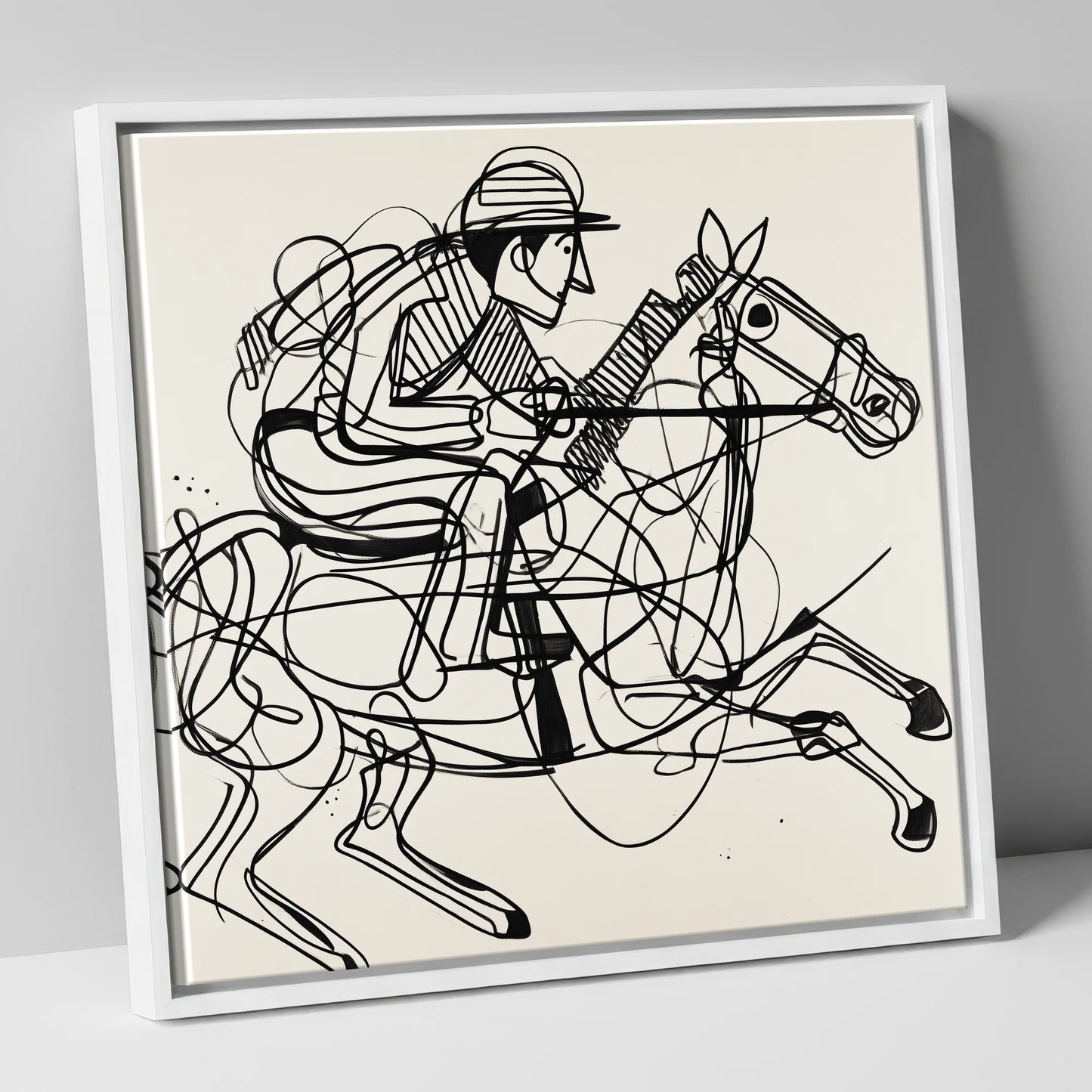 The Abstract Sprint racing horse canvas wall art in white frame