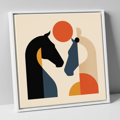 Mid-Century Equine Duo horse portrait canvas wall art in white frame