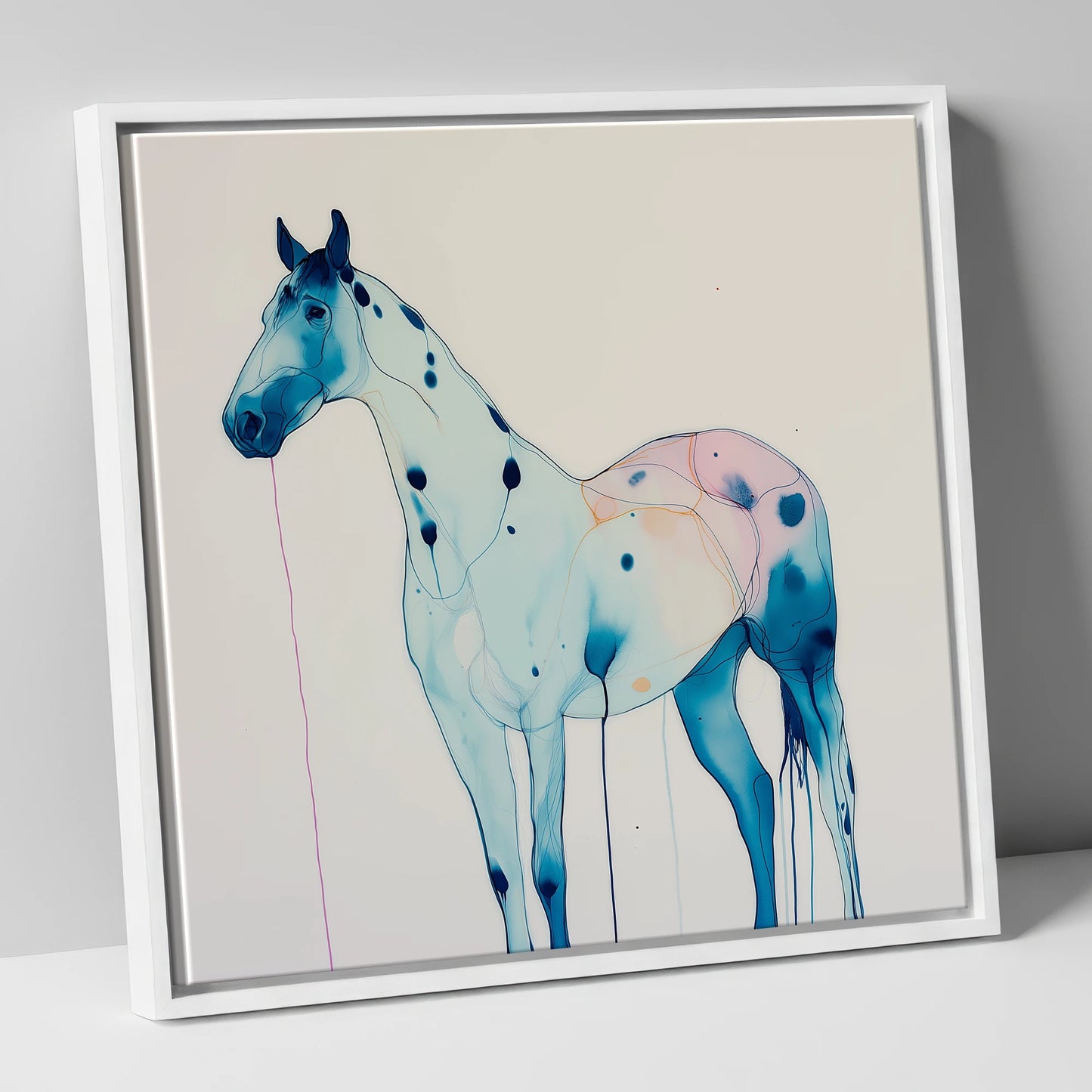 Ethereal Blue Appaloosa horse breed canvas wall art in white frame