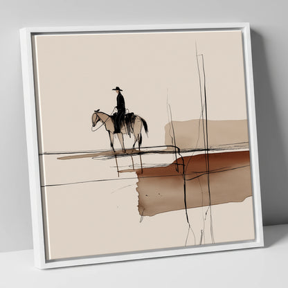 Solitude in Sepia western horse canvas wall art in white frame