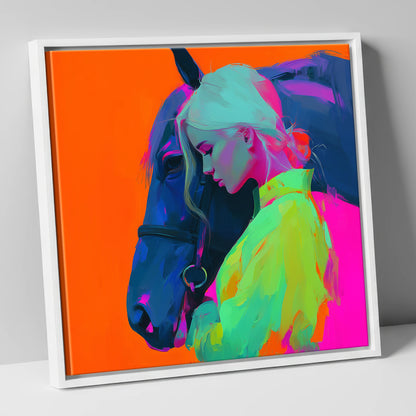 Technicolour Trust horse & rider canvas wall art in white frame