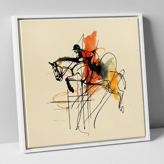 Fluidity in Flight show jumping horse canvas wall art in white frame