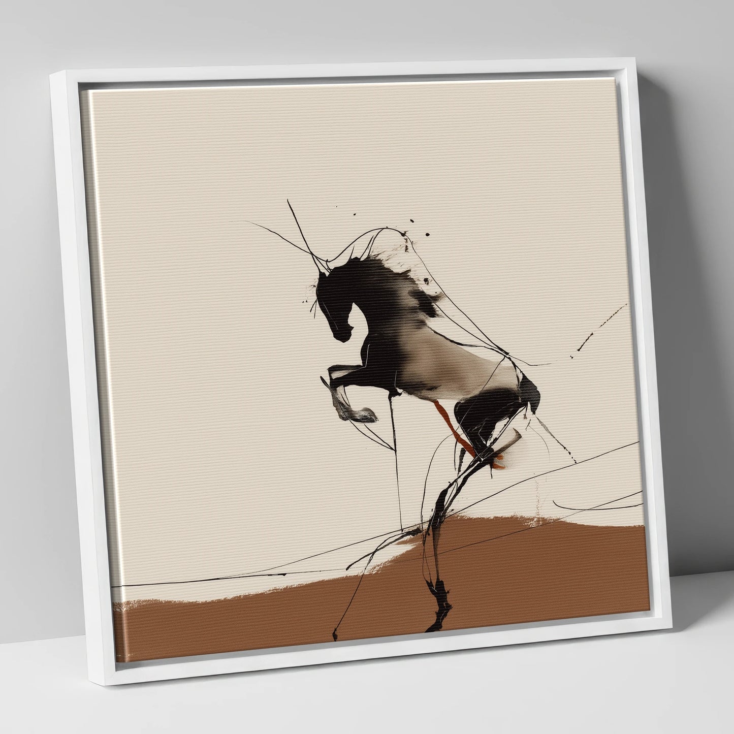 Dynamic Rearing Form wild horses canvas wall art in white frame