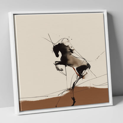 Dynamic Rearing Form wild horses canvas wall art in white frame