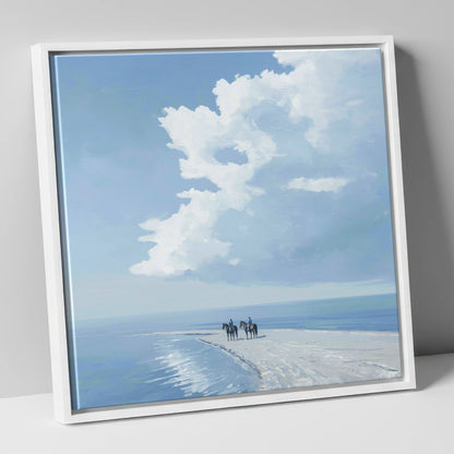 Edge of the Tide horse landscape canvas wall art in white frame
