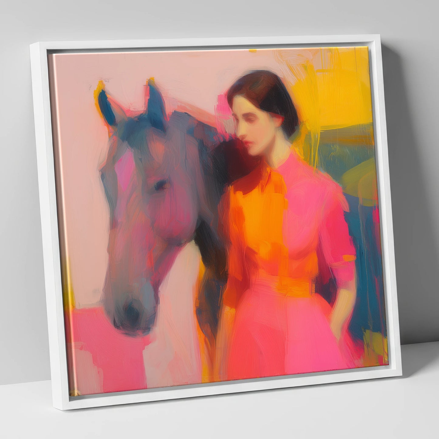 The Vivid Connection horse & rider canvas wall art in white frame