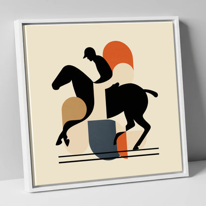 Retro Polo Silhouette polo horse canvas wall art in white frame