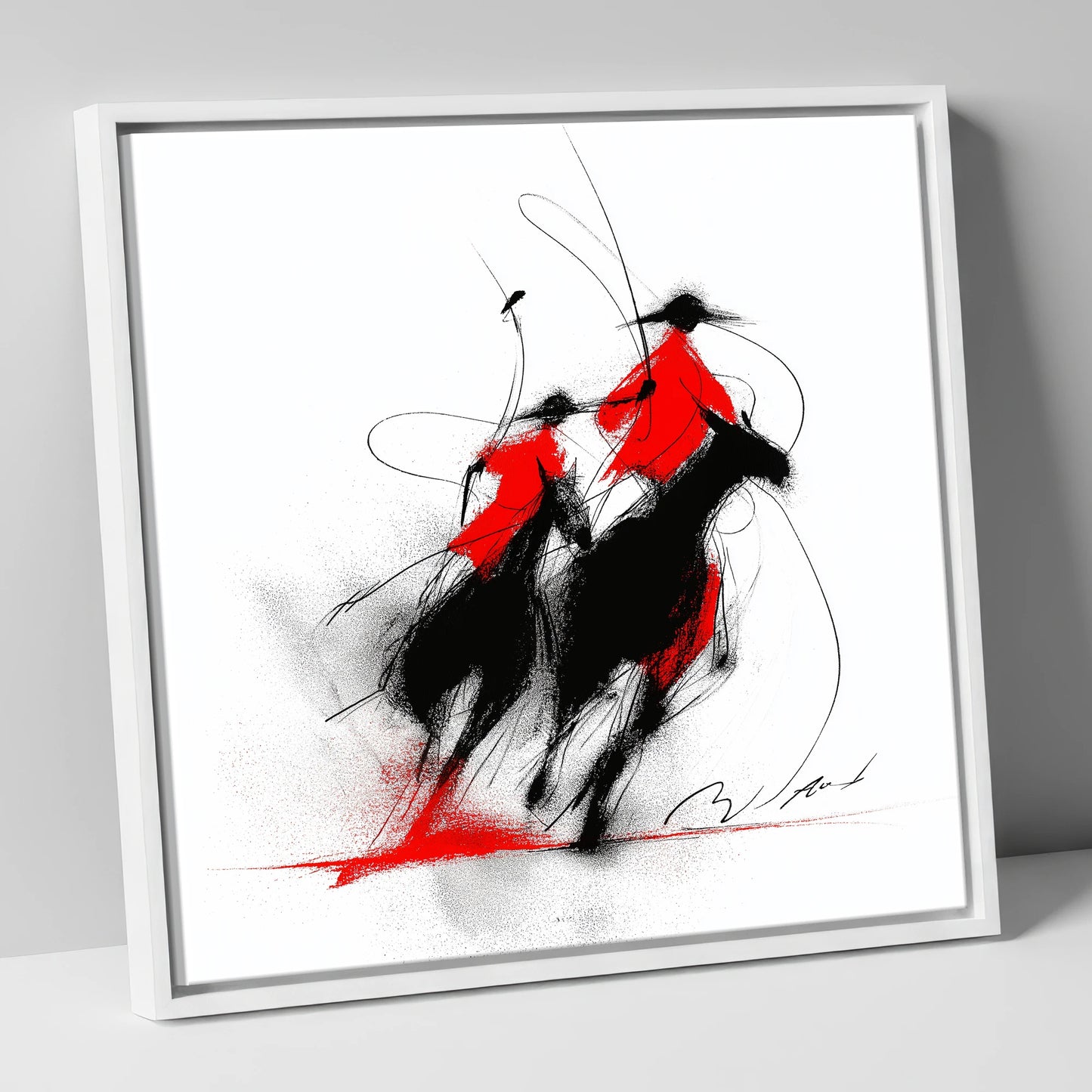 The Crimson Chukka polo horse canvas wall art in white frame