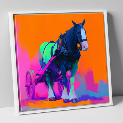 Electric Heavy Horse working horse canvas wall art in white frame