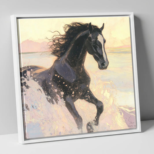 Ethereal Tide wild horses canvas wall art in white frame