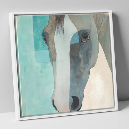 Modern Grey Gaze horse portrait canvas wall art in white frame
