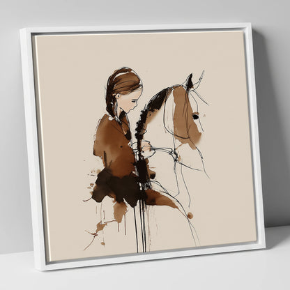 Quiet Bond horse & rider canvas wall art in white frame